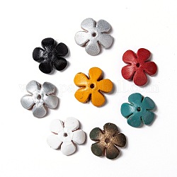 5-Petal Eco-Friendly Cowhide Bead Cap, Flower, Mixed Color, 18~20x18~20x5~8mm, Hole: 2.5mm
