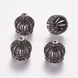 Brass Cubic Zirconia Beads, Crown, Gunmetal, 13x14mm, Hole: 1.5mm, 9mm Inner Diameter