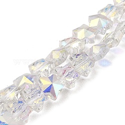 Chapelets de perles en verre transparent électrolytique, arc-en-ciel plaqué, facette, étoiles du nord, clair ab, 9~9.5x10x6.5mm, Trou: 1mm, Environ 50 pcs/chapelet, 16.22~16.38 (41.2~41.6 cm)