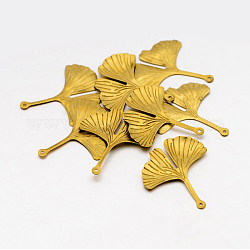 Brass Ginkgo Leaf Pendants, Golden, 29x26x2mm, Hole: 0.5mm
