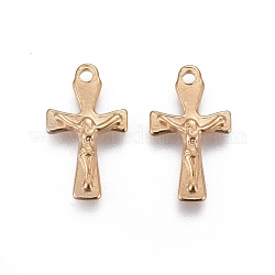 304 Stainless Steel Pendants, For Easter, Crucifix Cross, Golden, 16.5x9.5x1.8~1.9mm, Hole: 1.4mm