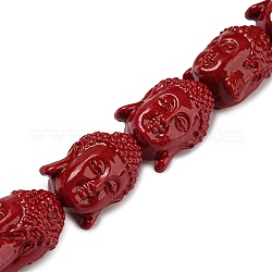 Tinti di corallo sintetico testa di buddha perline fili, rosso, 25x20x18mm, Foro: 1 mm, circa 13pcs/filo, 18.5 pollice