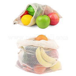 Rectangle Cotton Storage Pouches, Drawstring Bags with Alloy Cord Ends, Antique White, 35x30cm