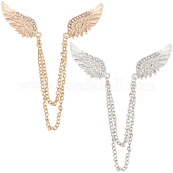 GORGECRAFT 2Pcs Collar Clip Chain Rhinestone Double Angel Wing Brooch Pin with Hanging Chain Lapel Pin for Wedding Party Men Women Coat Suit Shirt Collar Decoration Jewellery Accessories Gift
