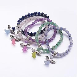 Perles de pierres précieuses naturelles étirer bracelets de breloque, avec des perles de style tibétain et perles en acrylique transparent, mat, belle robe de mariée ange dangle, couleur mixte, 2-1/8 pouce (55 mm)
