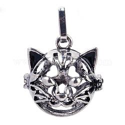 Подвески для котят из латуни, для ожерелья, форма кошачьего тепла, античное серебро, 26x25x25 мм, отверстие : 4x8 мм, внутренней меры: 18 мм