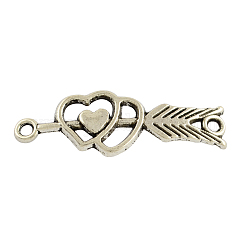Tibetan Style Alloy Links connectors, Heart with Arrow, Cadmium Free & Lead Free, Antique Silver, 38.5x13x2mm, Hole: 2mm