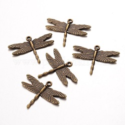 Dragonfly Alloy Pendants, Lead Free and Cadmium Free, Antique Bronze Color, 28x35.5x2mm, Hole: 1.5mm