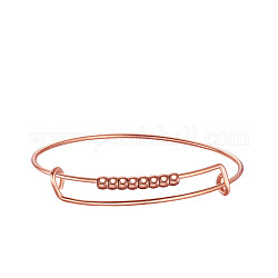 Shegrace réglable 304 bracelets extensibles en acier inoxydable, avec des billes rondes, or rose, diamètre intérieur: 2-3/8 pouce (6 cm)