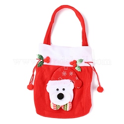 Fabric Drawstring Gifts Bags, with Handle Candy Bags, Christmas Decorations for Kids, Rectangle with Bear, Red, 23x19x2cm