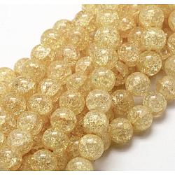 Crackle Glass Round Beads Strands, Goldenrod, 4mm, Hole: 1mm, about 90pcs/strand, 15.7 inch