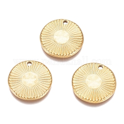 Textured Flat Round 304 Stainless Steel Pendants, for Craft Jewelry Making, Golden, 15x1.5mm, Hole: 1.4mm