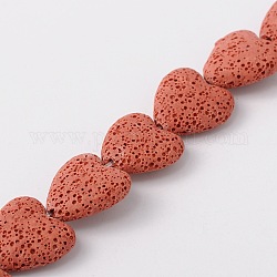 Brins de perles de roche de lave synthétique, cœur, teinte, rouge, 20x20x7mm, Trou: 1mm, Environ 20 pcs/chapelet, 15.3 pouce