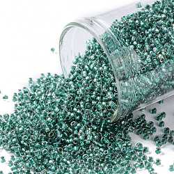 Toho perline rotonde, perline giapponesi, (264) interno colore ab cristallo / foderato verde mare chiaro, 15/0, 1.5mm, Foro: 0.7 mm, circa 15000pcs/50g