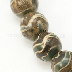 Motif de vague de style tibétain perles dzi, agate naturel, teinte, ronde, café, 8mm, Trou: 1mm, 47 pcs / chapelet