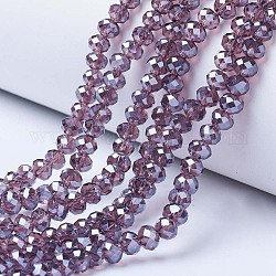 FilI di perline in vetro placcato, lustro di perla placcato, sfaccettato, rondelle, rosa antico, 3x2mm, Foro: 0.8 mm, circa 150~155pcs/filo, 15~16 pollice (38~40 cm)