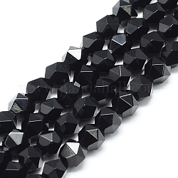 Natural Black Onyx Beads Strands, Star Cut Round Beads, Faceted, Dyed, 9.5~10x9mm, Hole: 1.5mm, about 37~39pcs/strand, 14.9 inch