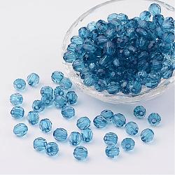 Transparente Acryl Perlen, facettiert rund, Verdeck blau, 10 mm, Bohrung: 1 mm, ca. 900 Stk. / 500 g