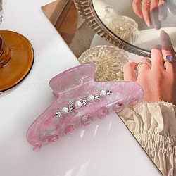Pince à cheveux griffe en acétate de cellulose (résine), strass style perle pour femmes filles, perle rose, 94x42x41mm