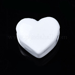 Perles de laiton peintes à la bombe, cœur, blanc, 9x10.5x6mm, Trou: 2mm