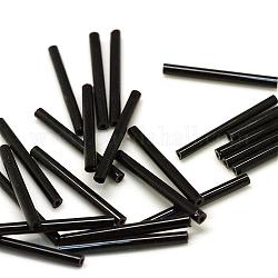 Canutillos de cristal opaco, negro, 9x2.5mm, agujero: 0.5 mm, aproximamente 6500 unidades / bolsa