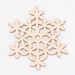Perles en bois naturel non teintes, flocon de neige, Pour thème de Noël, blanc antique, 100x110x2.5mm, Trou: 6.5mm