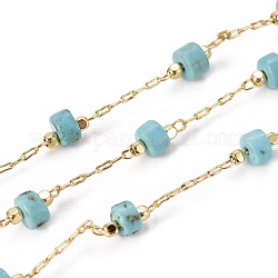 Handgemachte synthetische Türkis Perlenketten, mit Messingketten, mit Spule, langlebig plattiert, gelötet, golden, 5.5~6 mm, llink: 5.5~6x4~4.5mm und 2x1x0.2mm, ca. 32.8 Fuß (10m)/Rolle
