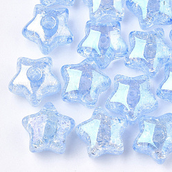 Transparent Knistern Acrylperlen, Hälfte gebohrt Perlen, Stern, Licht Himmel blau, 15x15.5x9.5 mm, Halb Loch: 3.5 mm