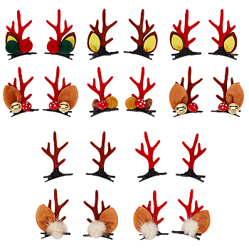 FIBLOOM 10 Pairs Christmas Antlers Hair Clips Cute Reindeer Headband Horn and Ear Glitter Hair Accessory with Plush Ball Festive Hairpins for Women Kids Girls and Party Favors MRMJ-AN0001-02