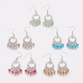 Boucles d'oreilles de lustre de style tibétain, avec des perles en verre et des crochets de boucles d'oreilles en laiton, couleur mixte, 55mm