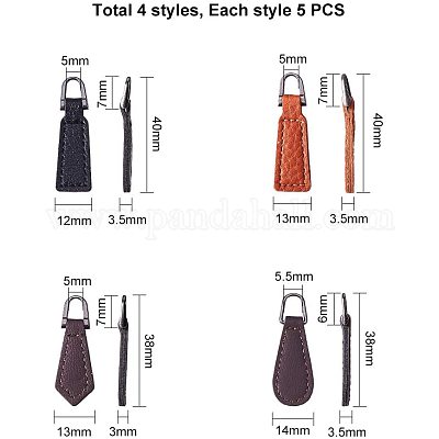 PH PandaHall 20 pcs 4 Styles Leather Zipper Pull Zipper Tags Fixer Pull  Replacement Zipper Heads for Boot Jacket Luggage Handbags Bags Purse Jacket