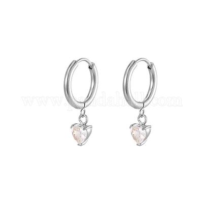Boucles D'Oreilles En Argent Sterling Et Cristal En Forme De Cœur - Pendantes Dormeuses - Neuf