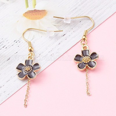 PandaWhole Zinc Alloy Flower Dangle Stud Earrings, with 304 Stainless Steel Earring Findings and Ear Nuts, Golden Alloy FlowerSize: Size