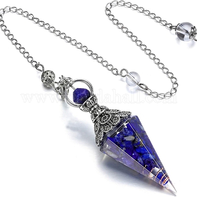 Natürliche Lapislazuli & Harz sechseckige spitze Wünschelruten&nbsp;PW-WG7D05E-07-1