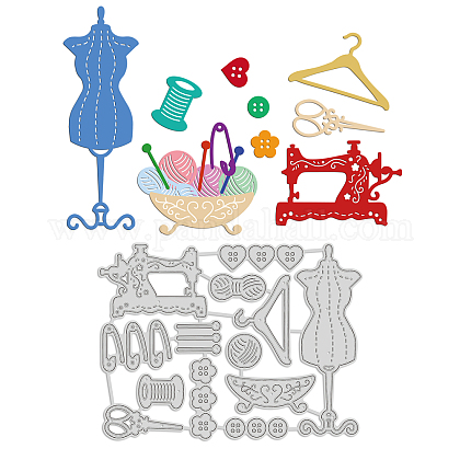 GLOBLELAND Sewing Theme Metal Cutting Dies Yarn Needles Buttons Die Cuts Stencil Template Moulds for Scrapbook Embossing Album Paper Card Making DIY-WH0263-0221-1