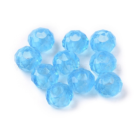 Perles rondelles en verre transparent bleu ciel profond à facettes X-GLAA-S102-6-1
