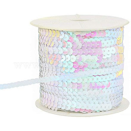 PandaHall Elite about 100 Yards/Roll Flat Round White AB-Color Plastic Paillette Beads Sequin Beads Roll Ornament Accessories For Decoration PVC-PH0001-14A-1