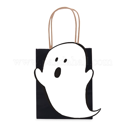 10pcs sacs de bonbons en papier fantôme d'halloween avec poignées HAWE-PW0001-158-1