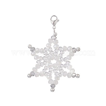 Décorations de pendentif en perles de verre flocon de neige HJEW-JM00975-1
