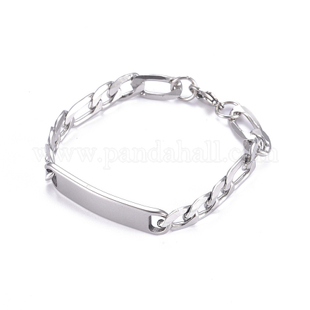 304 Stainless Steel Figaro Chain ID Bracelets BJEW-G631-02P-1
