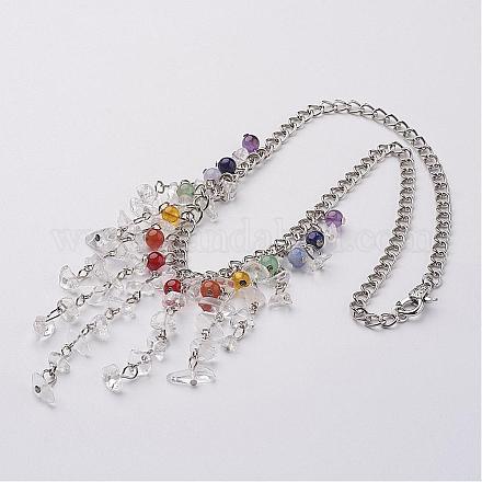 Cristal de quartz naturel colliers de perles à bretelles NJEW-JN01775-03-1