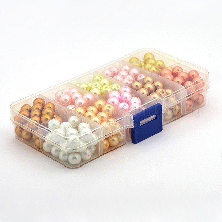 Коробка круглые стеклянные жемчужные бусины смешанного стиля HY-X0002-03-B-1