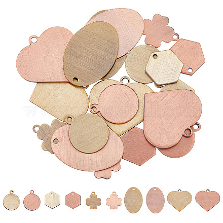 SUPERFINDINGS 20Pcs 10 Style Brass Stamping Blanks Tags Pendant Charms Rose Golden Flat Tag Charms Oval Round Heart Cross Golden Blank Pendant for Jewelry Making ID Name Tags Hole 1.2~1.6mm KK-FH0005-99-1
