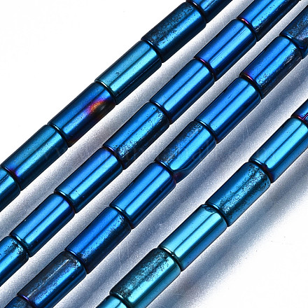 電気メッキオペークガラスビーズ連売り  コラム  ブルー  5x2.5mm  穴：0.8mm  約72~75個/連  13.98インチ〜14.25インチ（35.5~36.2cm） EGLA-T023-02-A01-1