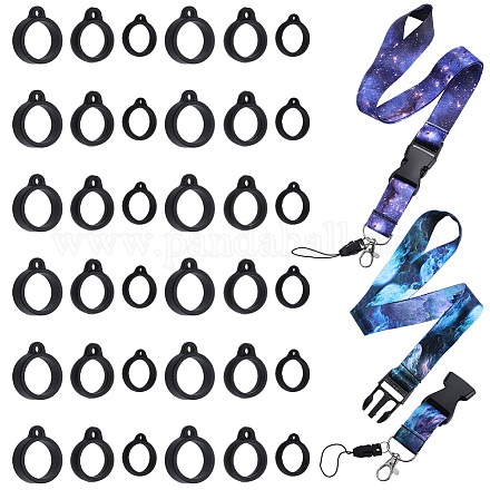 GORGECRAFT 38PCS Anti-Lost Necklace Lanyard Set Including 2PCS Anti-Loss Pendant Strap String Holder with 36PCS 13&16&18mm Black Silicone Rubber Rings for Office Key Chains Outdoor Activities DIY-GF0008-32-1