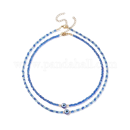 2 pièces 2 style résine mauvais œil et perles de verre colliers ensemble pour les femmes NJEW-JN03939-1