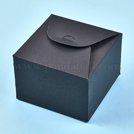 折りたたみ式クラフト紙箱  ギフト用梱包箱  ベーカリーケーキカップケーキボックスコンテナ  正方形  ブラック  展開：18.5x18x0.08cm  完成品：9x9x6cm CON-K006-02A-03-1