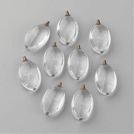 Pendentifs d'alliage ovale plat en verre GLAA-Q050-18x25-02AB-1