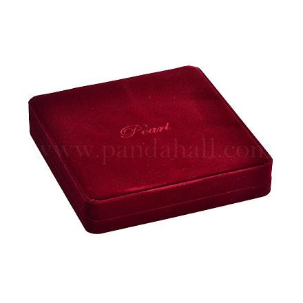 ベルベットのネックレスボックスで覆われて正方形のプラスチック  アクセサリー箱  暗赤色  19x19x3.8cm NDIS-K001-05-1