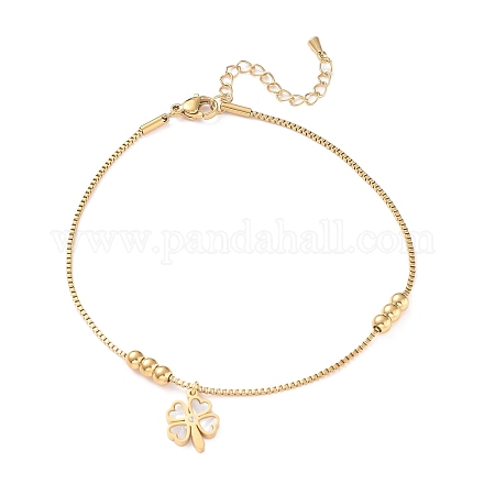 Synthetic Shell Clover Charm Anklet AJEW-A046-02G-1